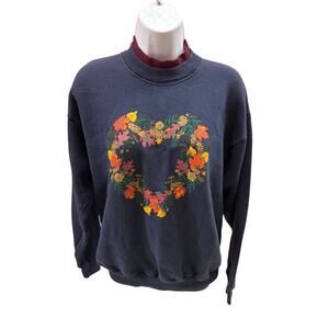 Vtg LEE Sweatshirt Women M Fall Autumn Leaves Heart Wreath Grandmacore Granny